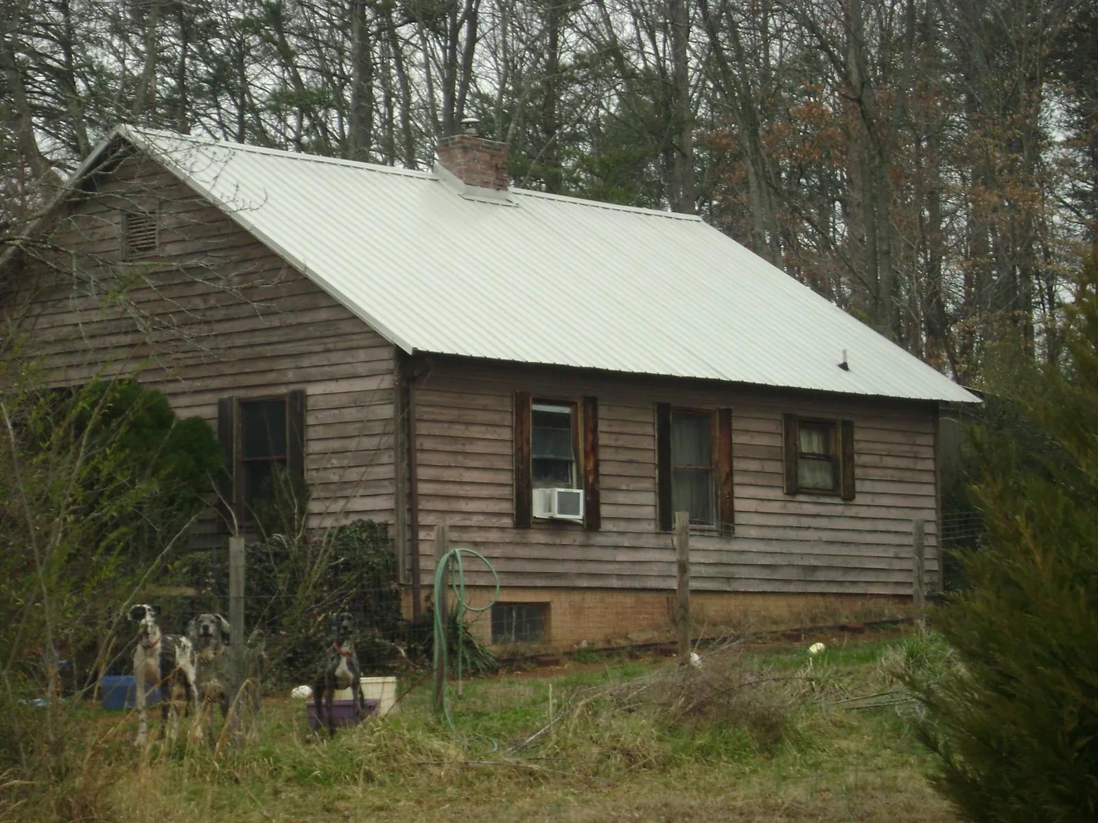 White metal roof on an old wood sided farmhouse, from a Metal Roof Installation job in Beach Lake